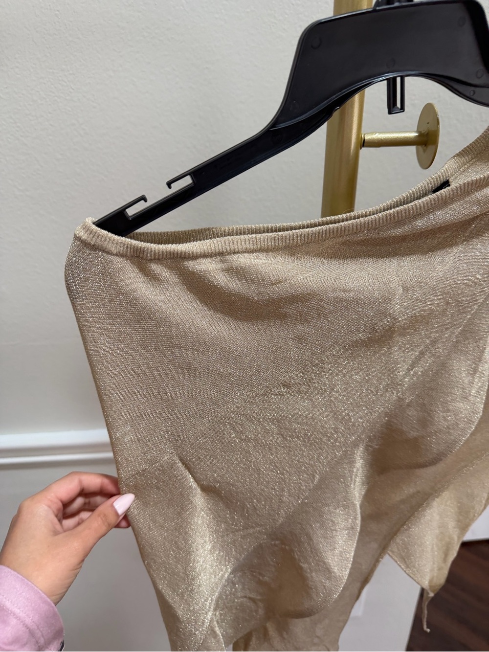 Lioness Asymmetrical Ruffle Mini Skirt in Champagne Gold - Picture 3 of 5